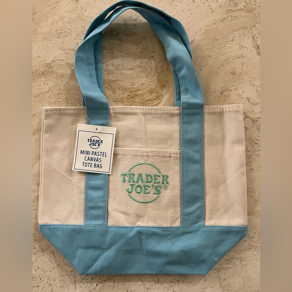 Trader Joe’s Mini Cream and Light Blue Canvas Tote Bag